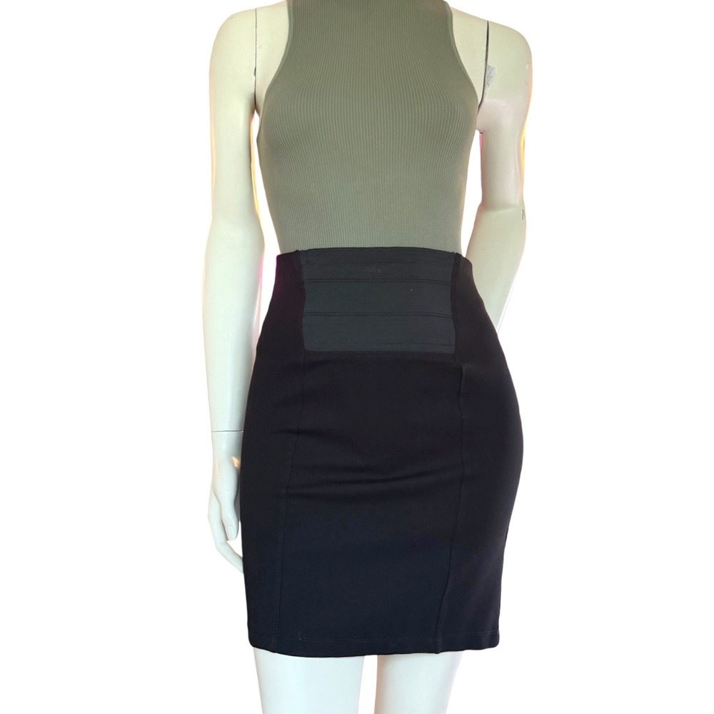 Vintage Y2K Suko Jeans Black Mini Skirt BodyCon Stretch Waist Officesiren Goth 4
